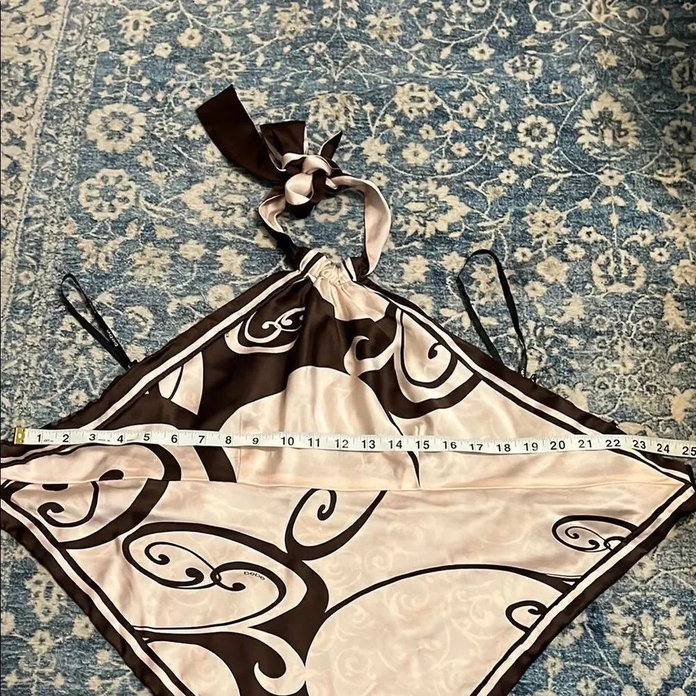 SOLD Vintage Y2K Bebe Silk Blend Multi Color Reversible Halter Handkerchief Top - Picture 7 of 11